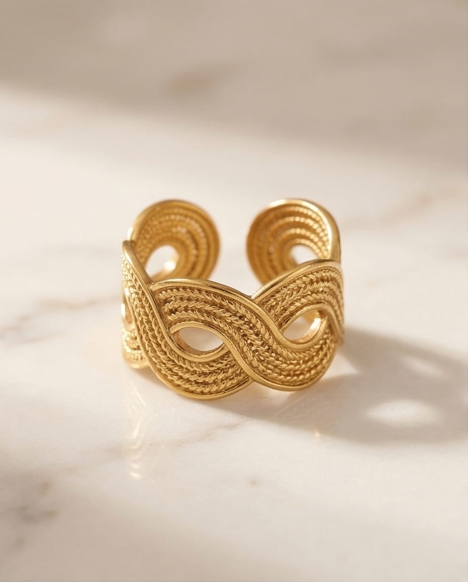Anillo dorado de acero inoxidable, hipoalergénico, ajustable y resistente al agua