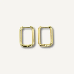 Aros dorados cuadrados lisos, acero inoxidable, hipoalergénicos y resistentes al agua.
