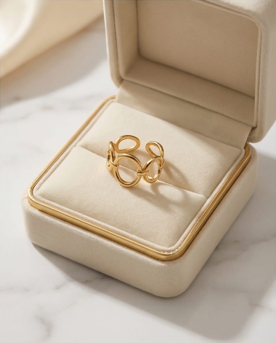 Anillo acero inoxidable y resistente al agua, ajustable, en color dorado