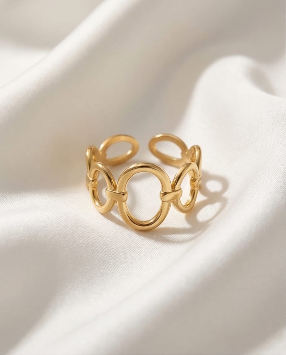 Anillo acero inoxidable y resistente al agua, ajustable, en color dorado