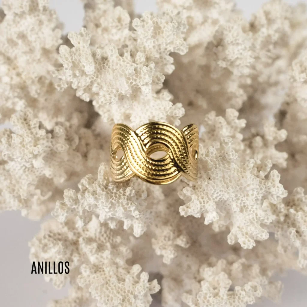 Colección anillos ajustables de acero inoxidable dorados y plateados, con piedras naturales o semipreciosas, resistentes al agua
