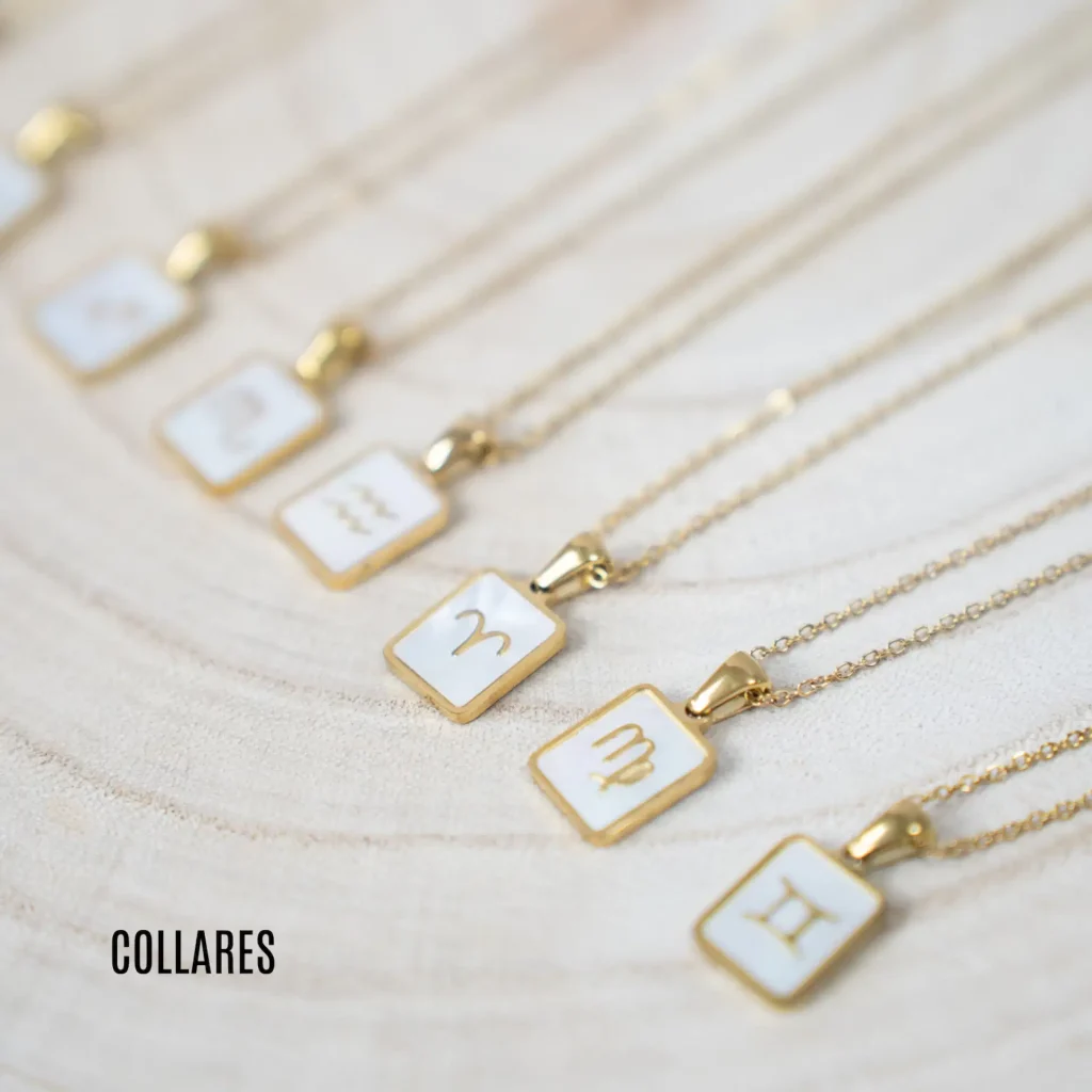 Colección collares acero inoxidable dorados y plateados, con piedras naturales o semipreciosas, resistentes al agua